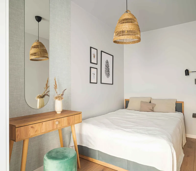 boho sypialnia drewniana